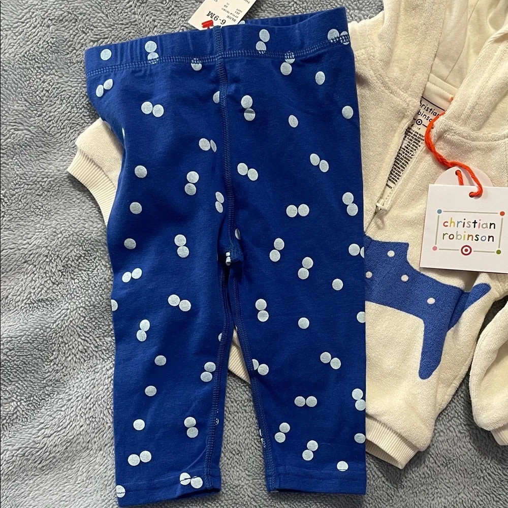 NWT Christian Robinson Kids Cream and Blue Matching Set Size 6-9 Month